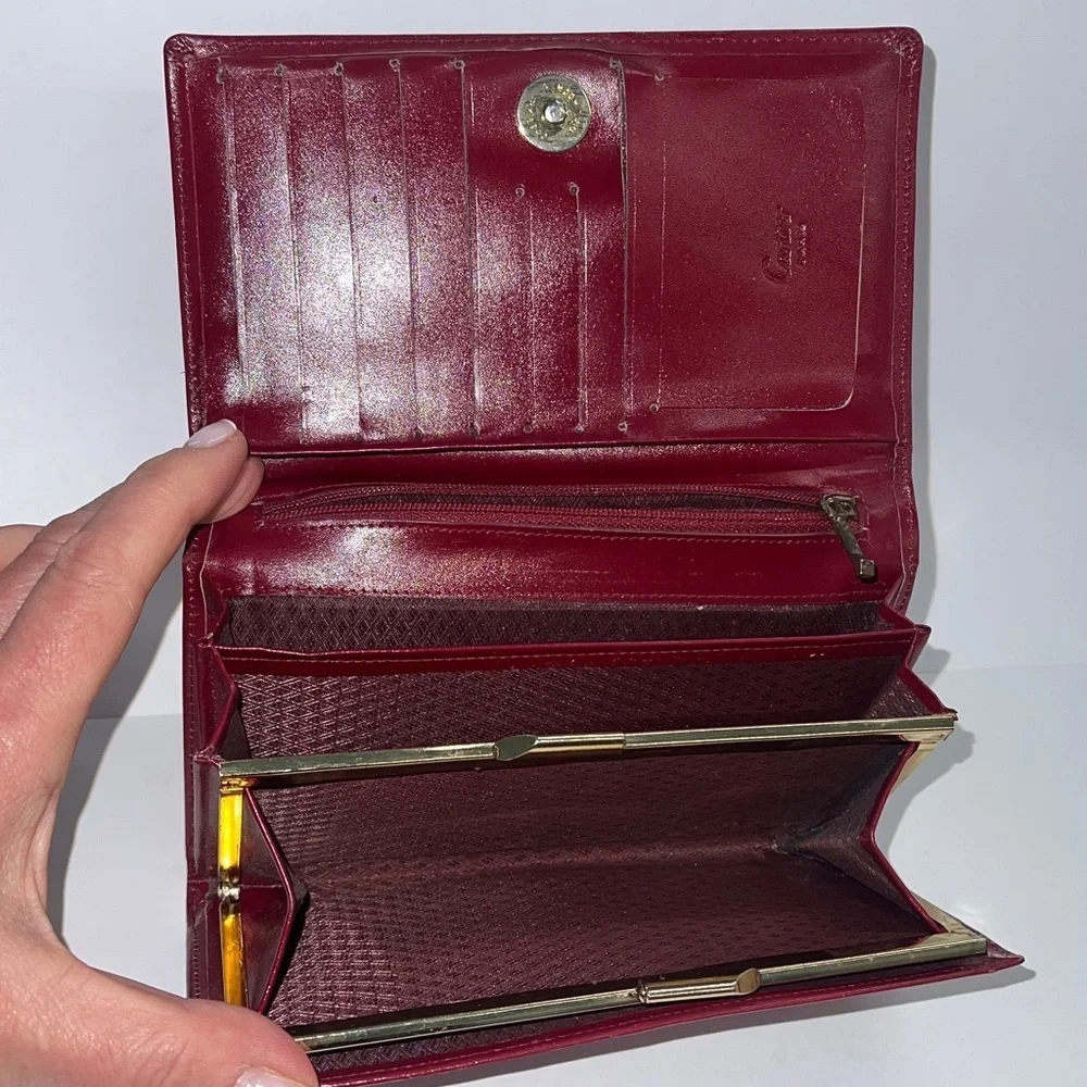 Red Leather Vintage Long Clutch Bifold Clutch Wallet